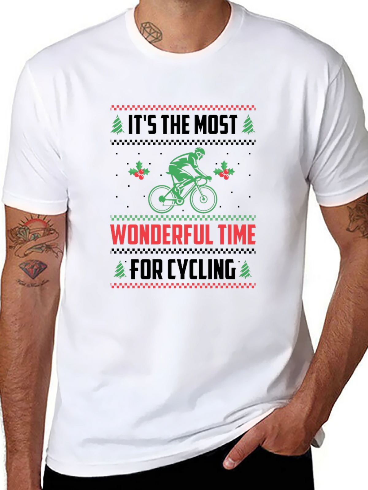 Cycling Christmas T-Shirt - Holiday Ugly Sweater Style
