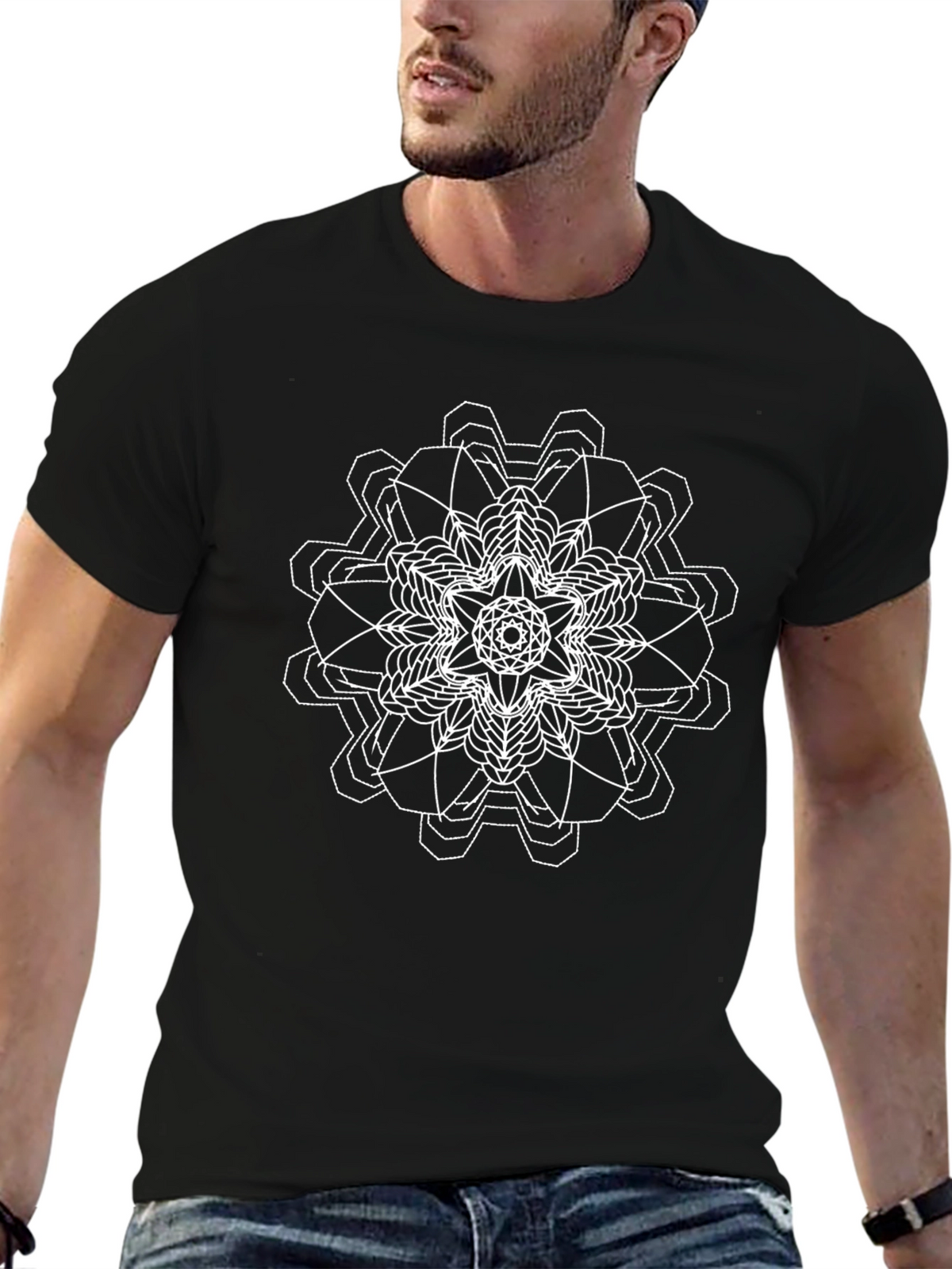 Geometric Mandala Graphic Tee - Black Cotton Comfort