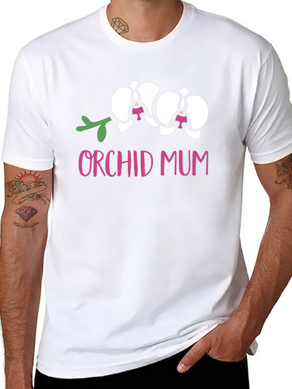 Orchid Mum Graphic Tee - Black Cotton T-Shirt