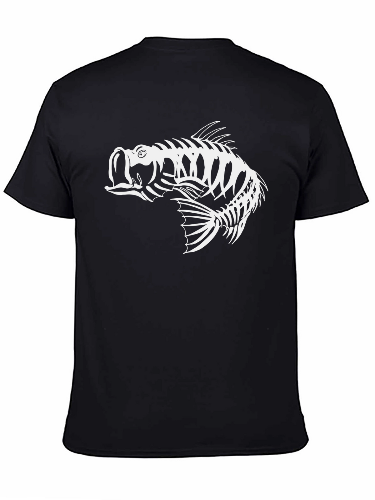 Black T-Shirt with Fish Skeleton Graphic