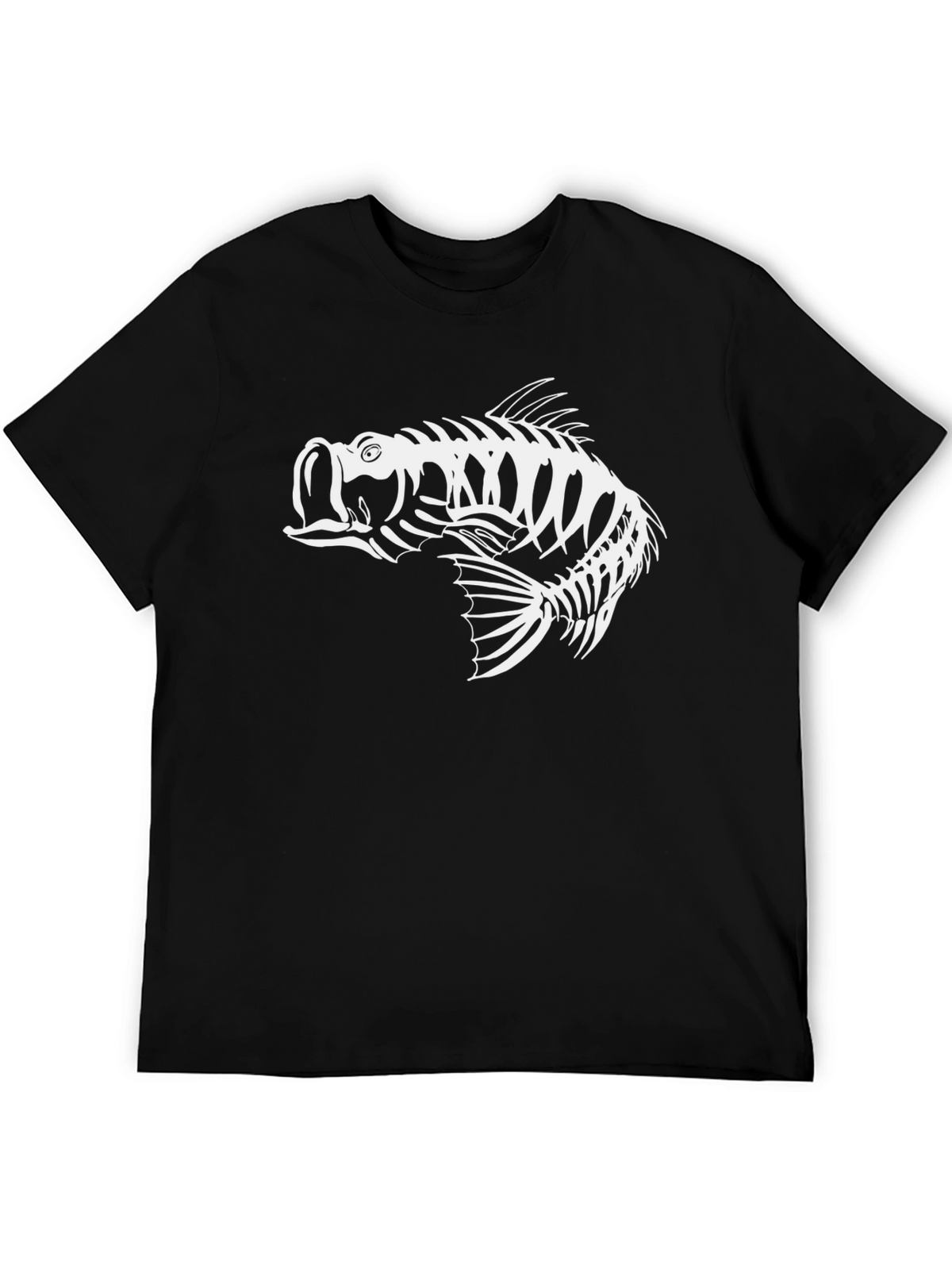 Black T-Shirt with Fish Skeleton Graphic