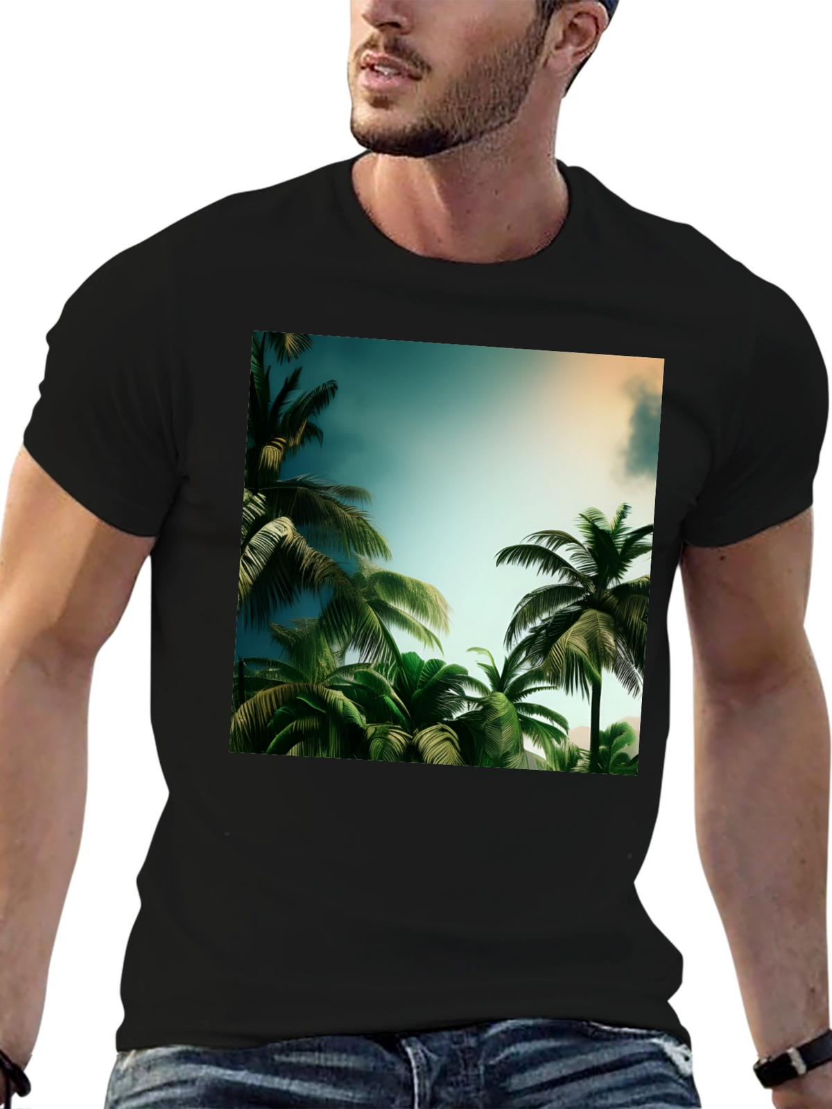 Tropical Palm Tree Graphic Black T-Shirt