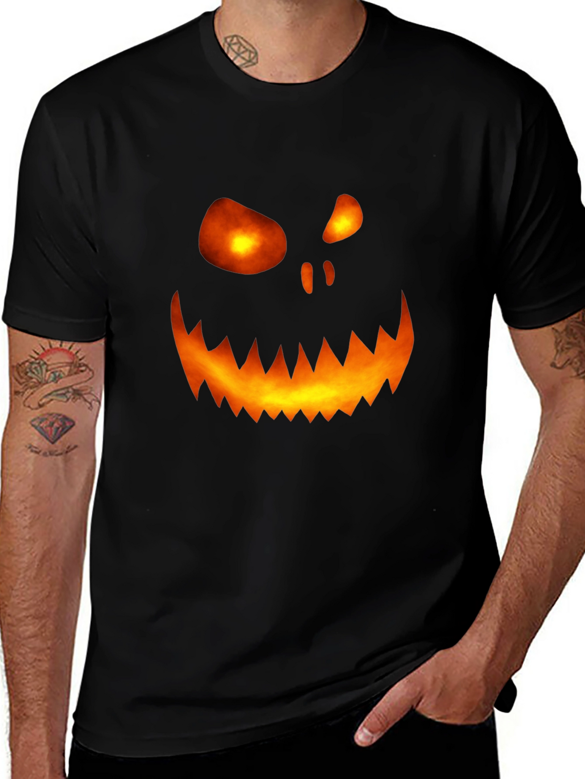 Halloween Pumpkin Face Graphic Tee - Mens Black T-Shirt