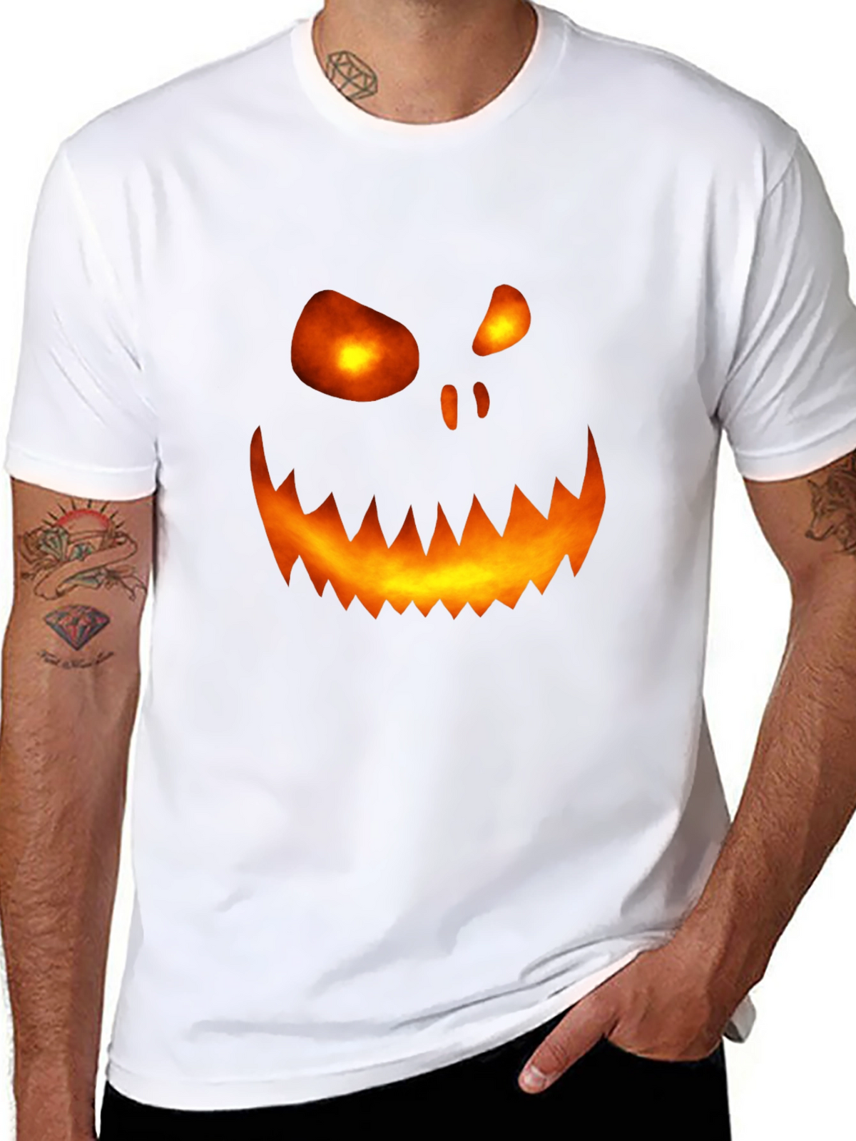 Halloween Pumpkin Face Graphic Tee - Mens Black T-Shirt