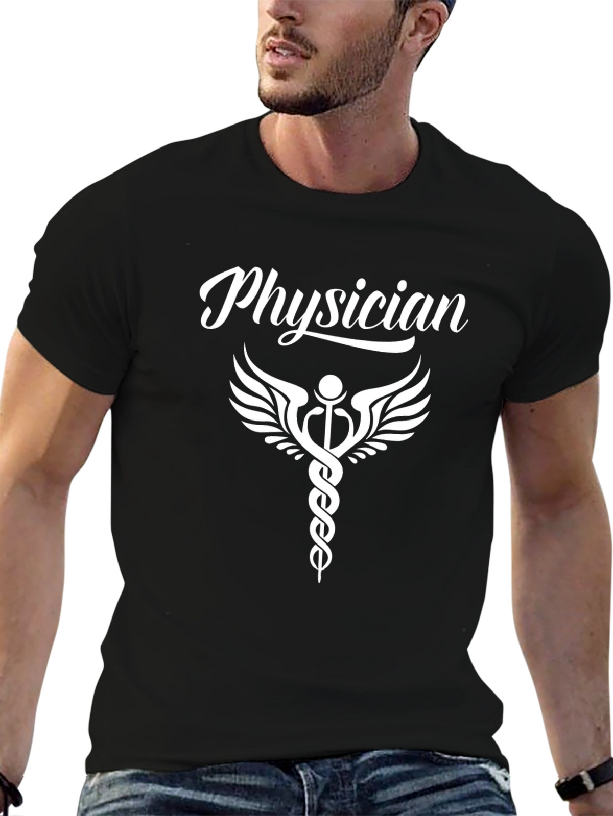 Physician Caduceus Black T-Shirt - Medical Professional Apparel