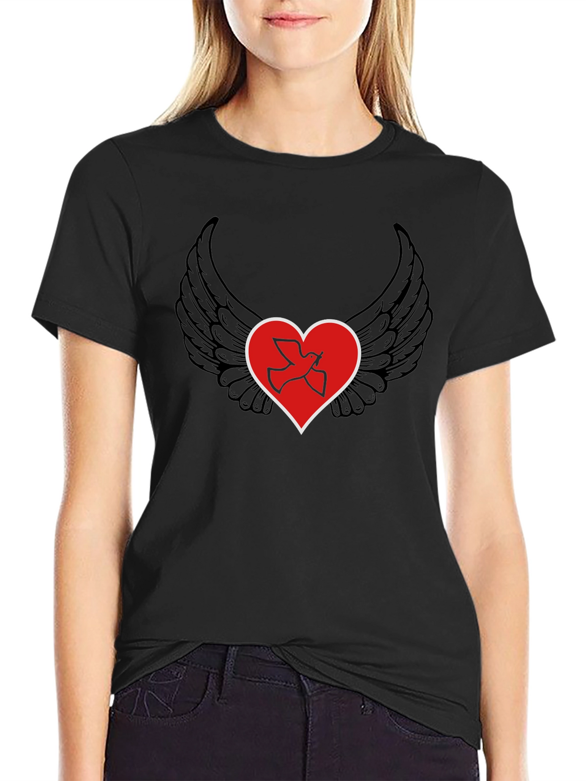 Heart Wings Peace Dove Graphic T-Shirt