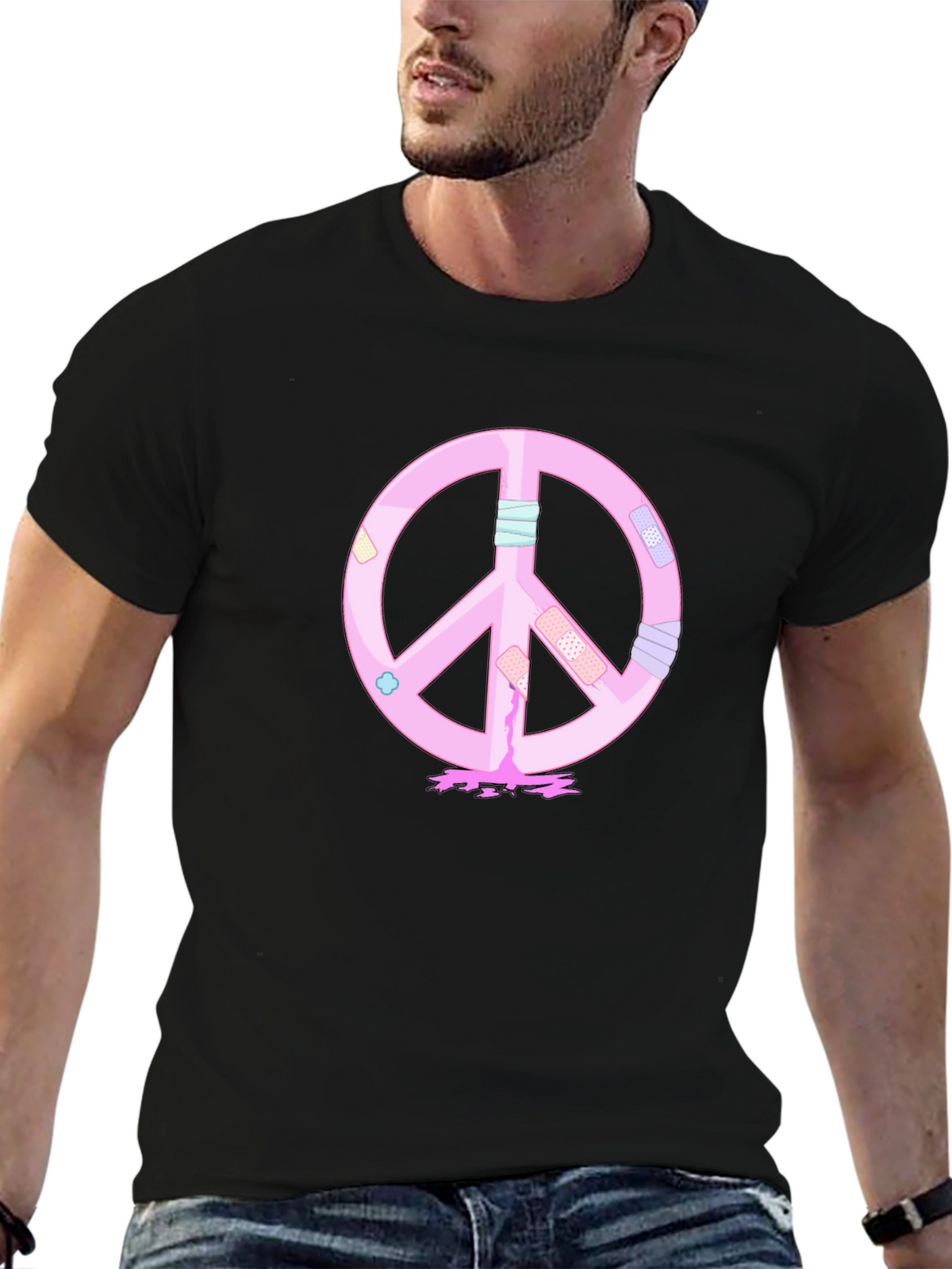 Peace Sign T-Shirt - Pink Bandage Design