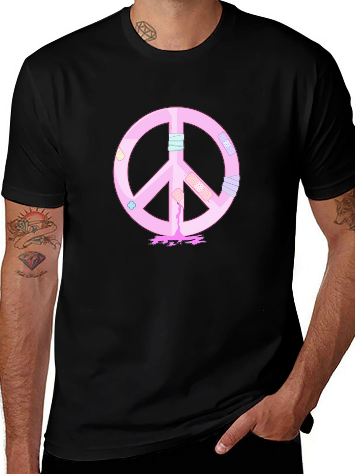 Peace Sign T-Shirt - Pink Bandage Design