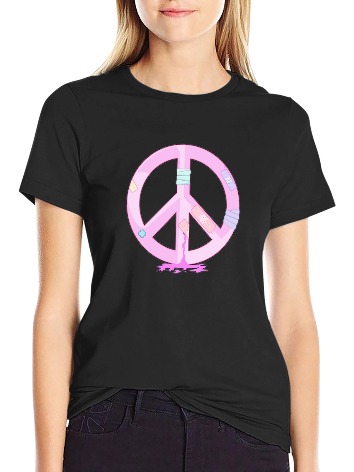 Peace Sign T-Shirt - Pink Bandage Design