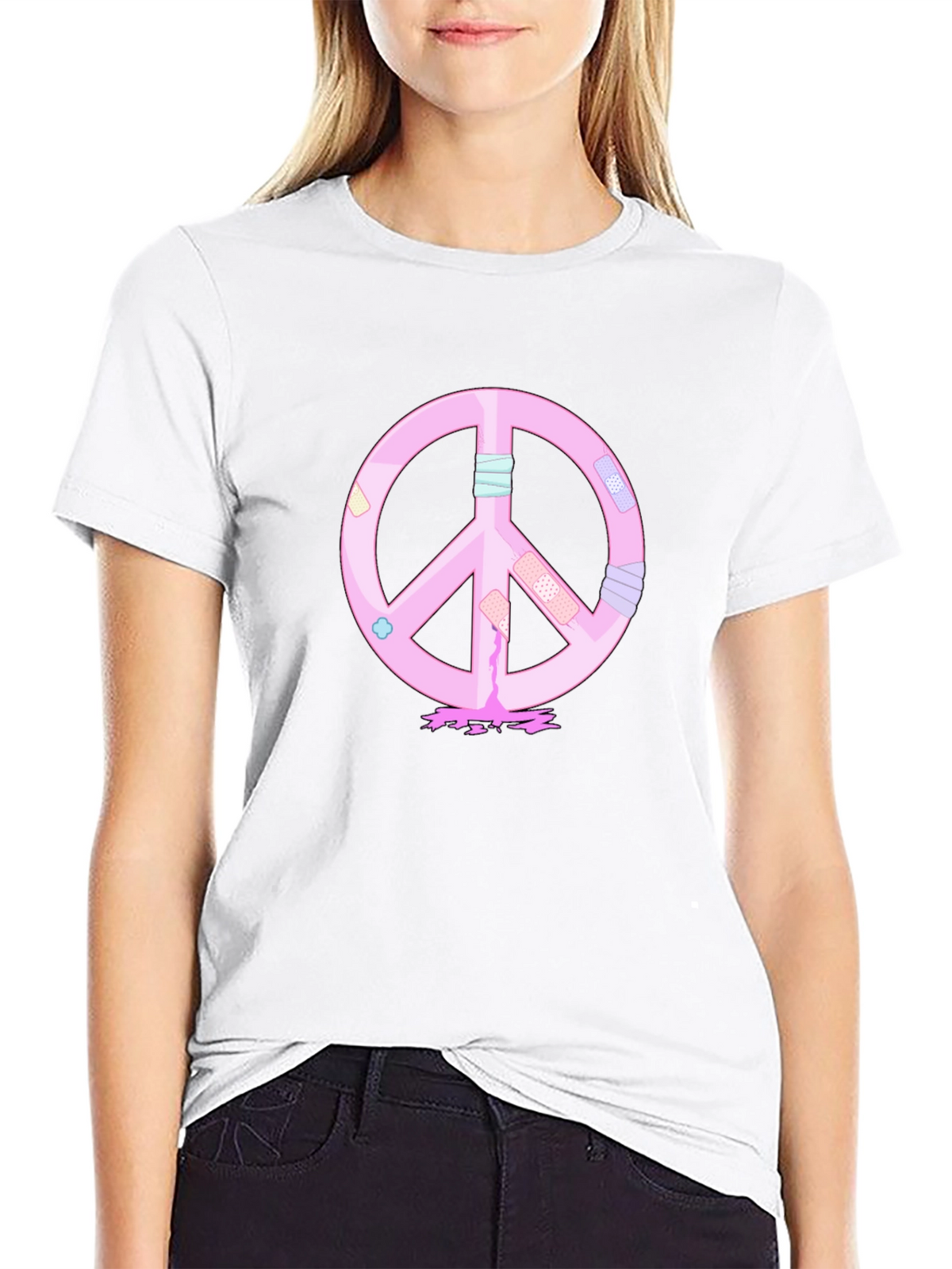 Peace Sign T-Shirt - Pink Bandage Design