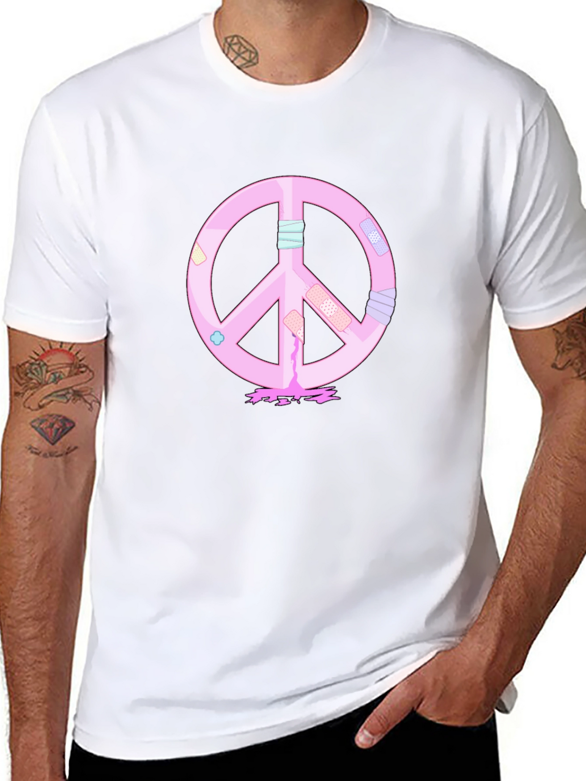 Peace Sign T-Shirt - Pink Bandage Design