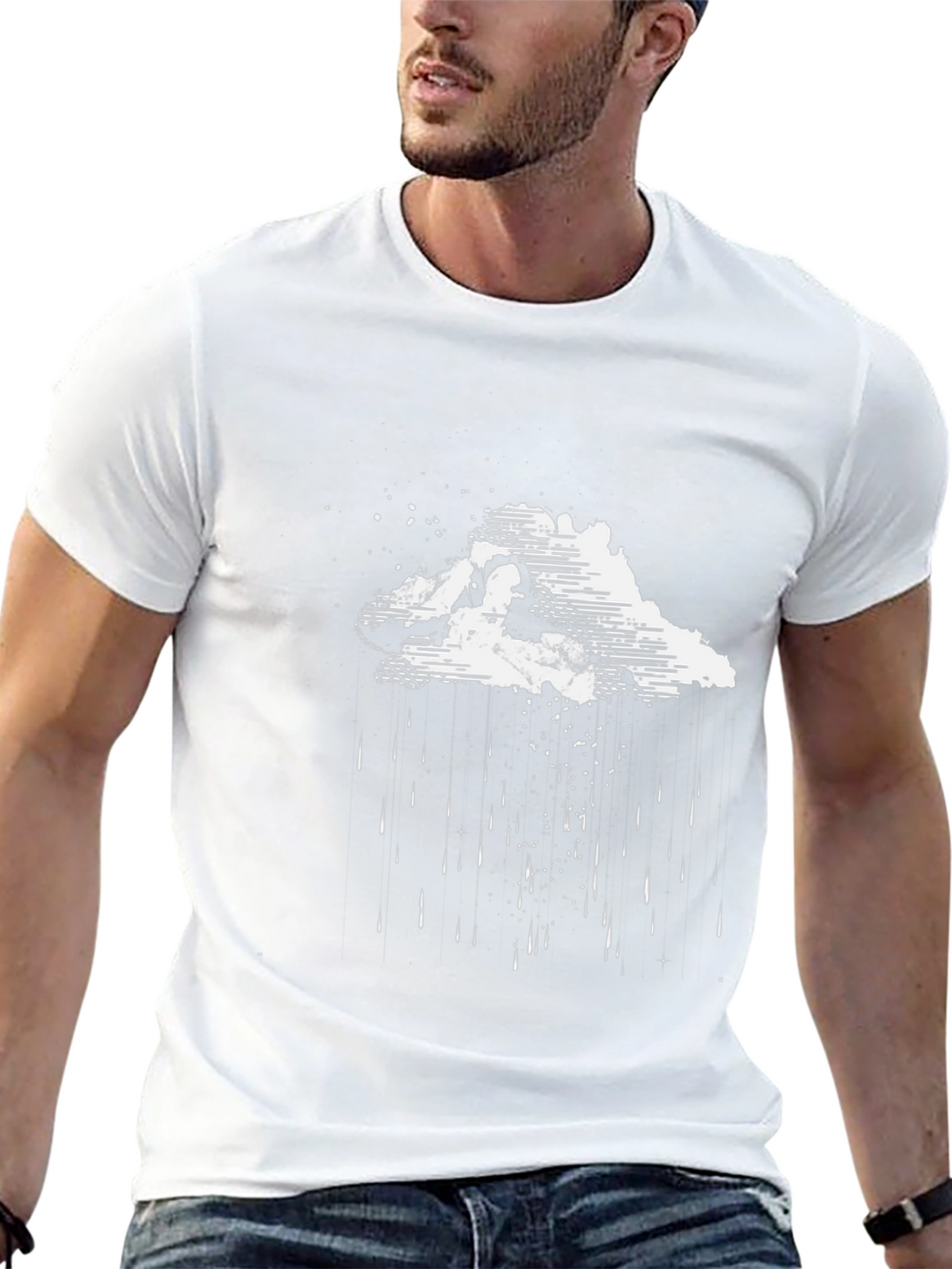 Artistic Rain Cloud Graphic Tee - Black Cotton