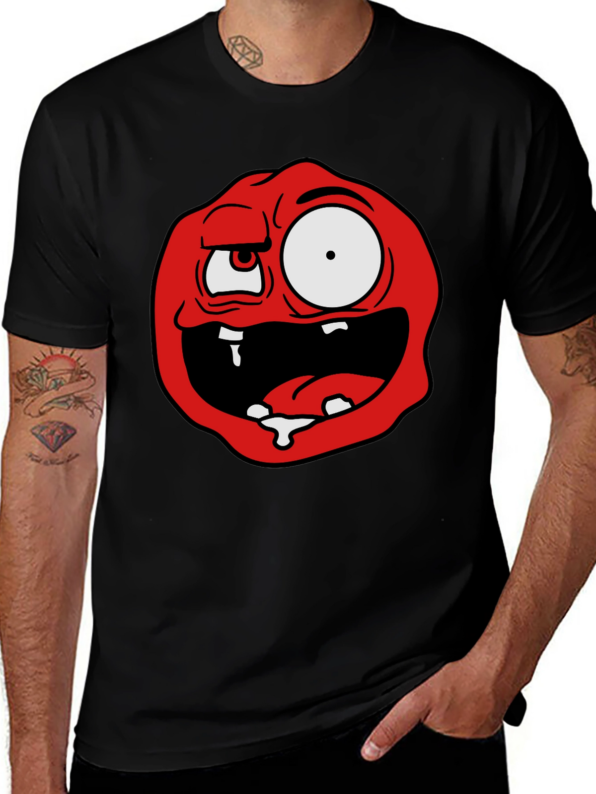 Cartoon Monster Graphic Tee - Black Cotton Blend