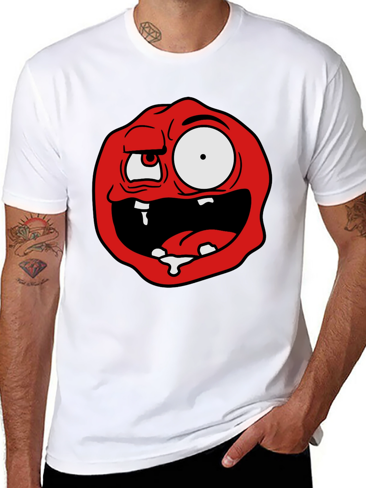 Cartoon Monster Graphic Tee - Black Cotton Blend