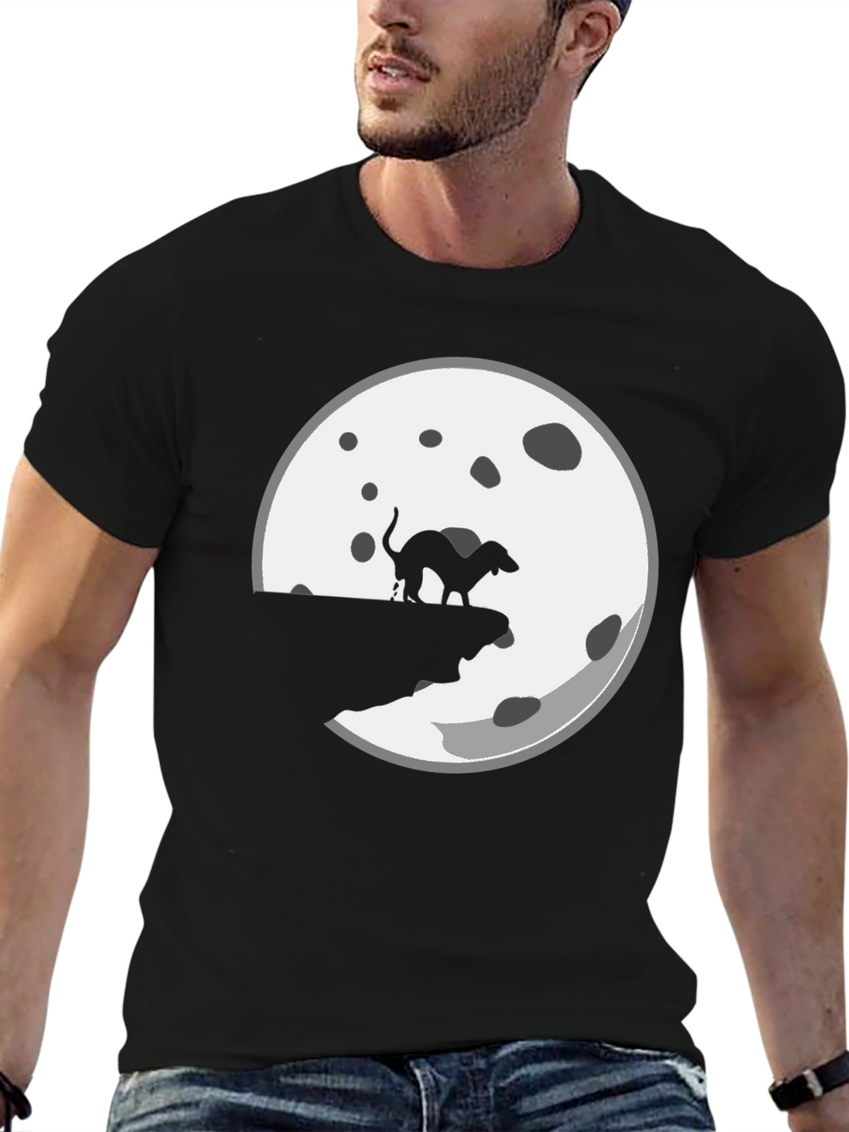 Funny Dog Mooning Mens Black T-Shirt