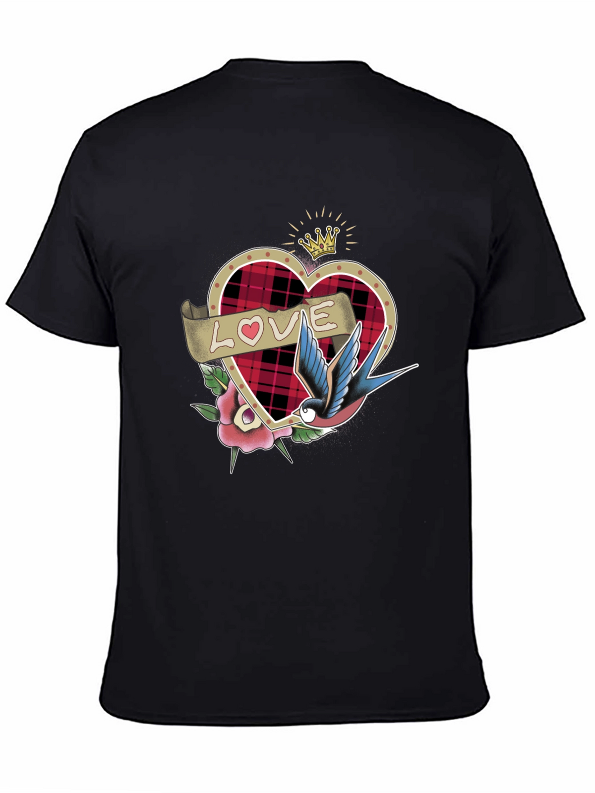 Love Tattoo Heart Graphic Black T-Shirt