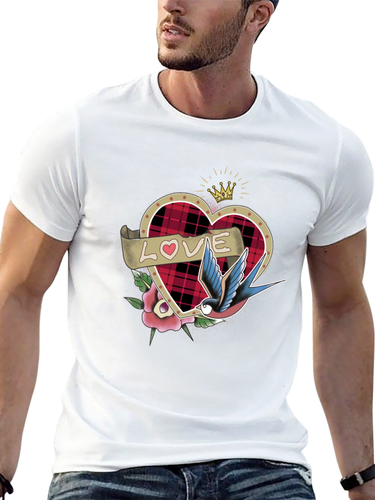 Love Tattoo Heart Graphic Black T-Shirt
