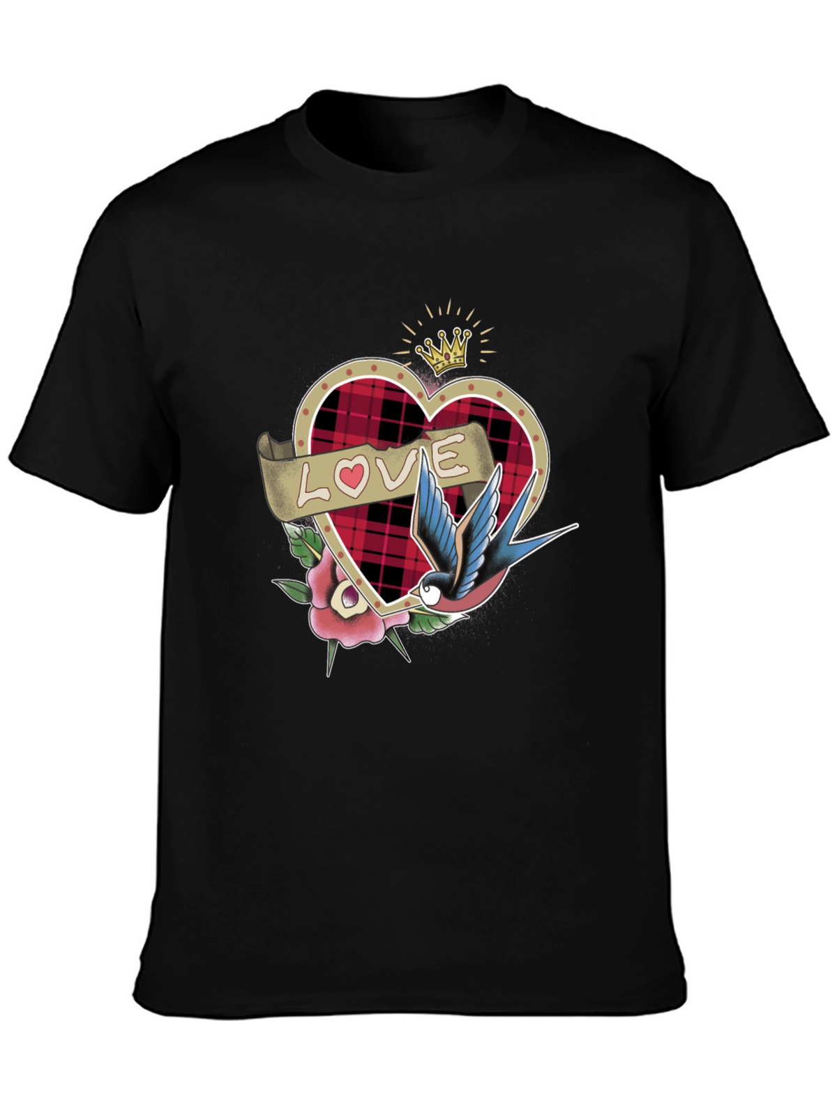 Love Tattoo Heart Graphic Black T-Shirt