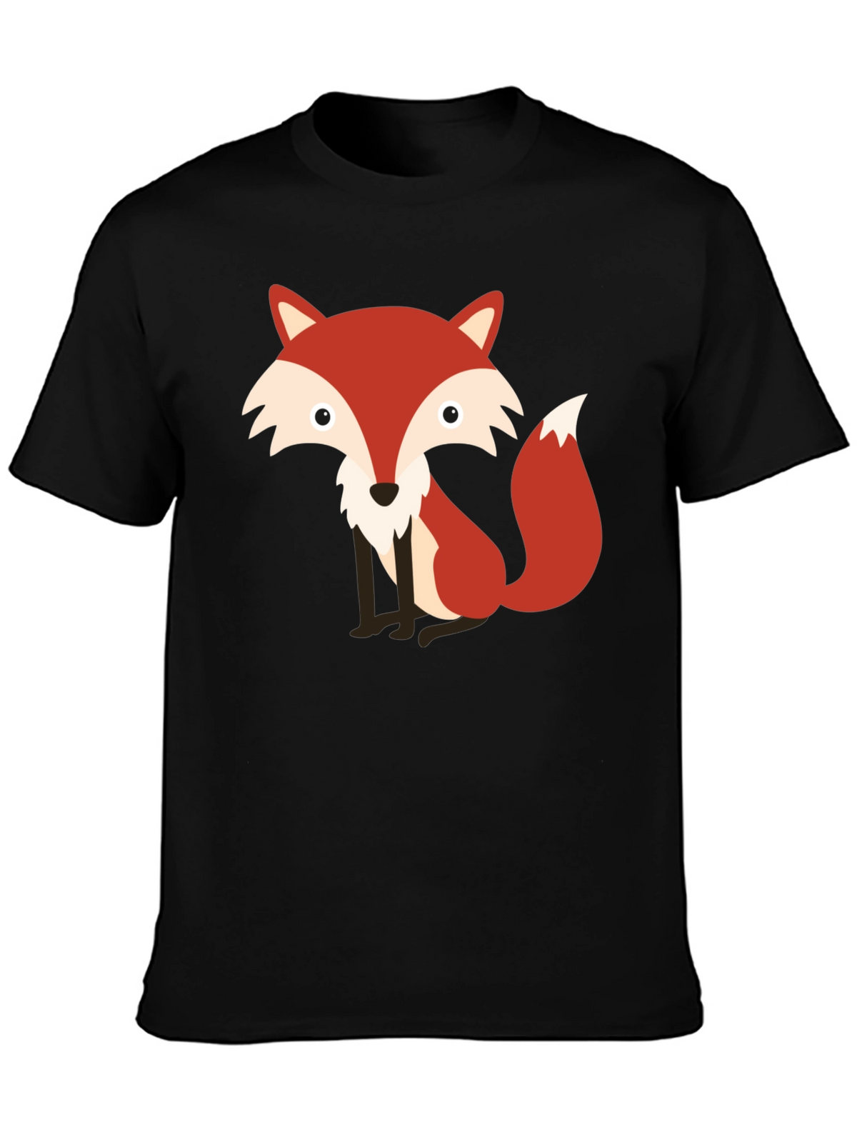 Cute Fox Graphic Print Black T-Shirt
