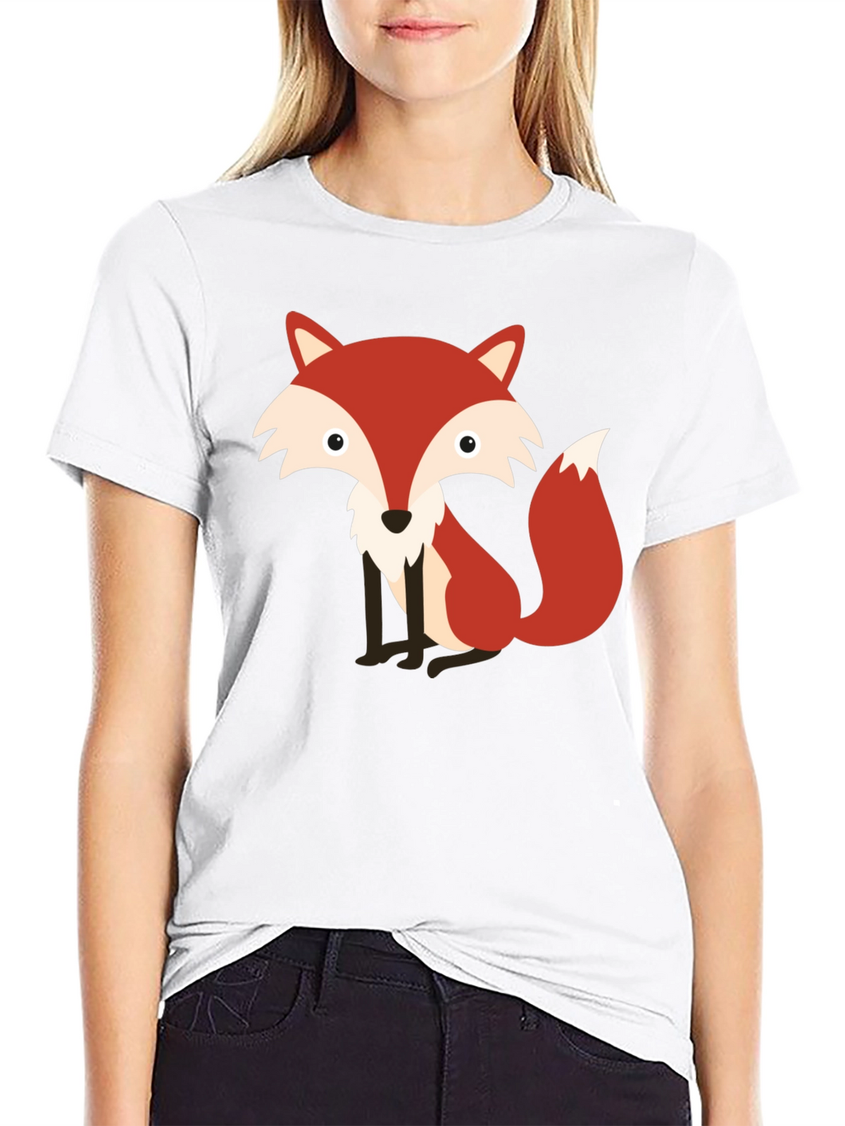 Cute Fox Graphic Print Black T-Shirt