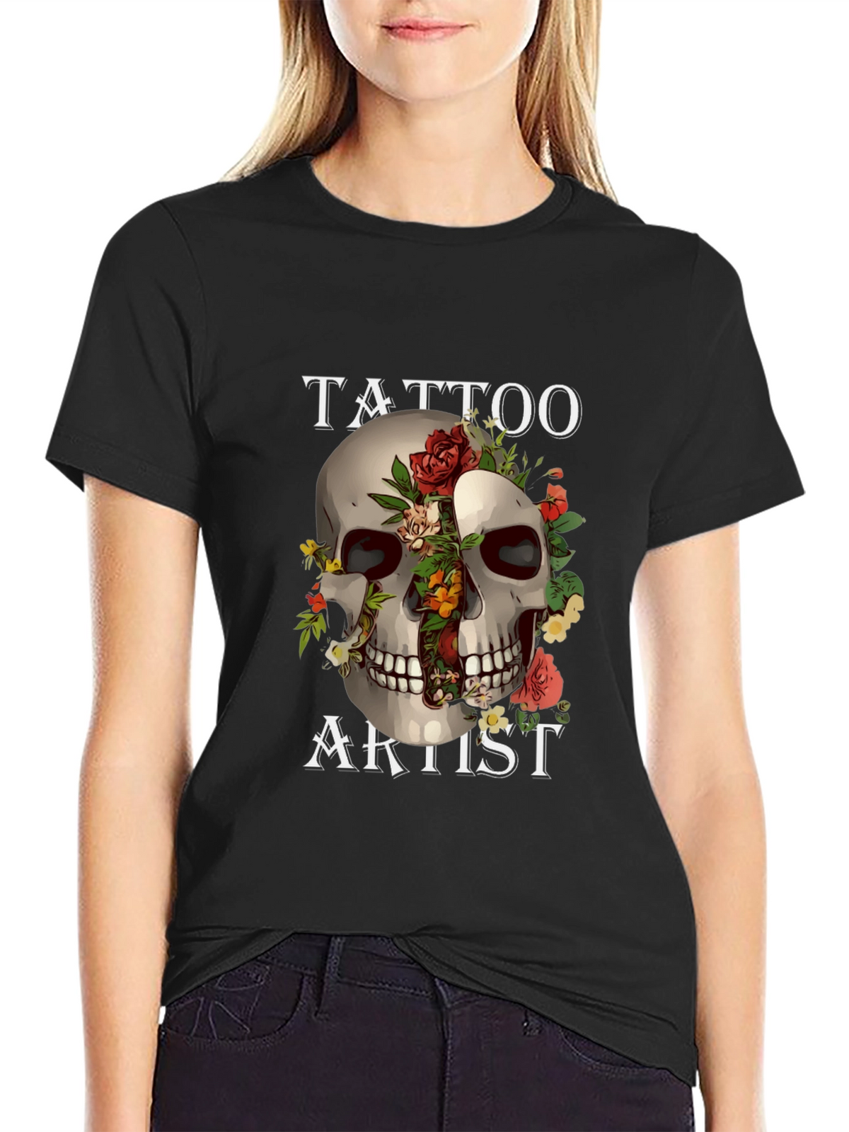 Tattoo Artist Skull Graphic Black T-Shirt