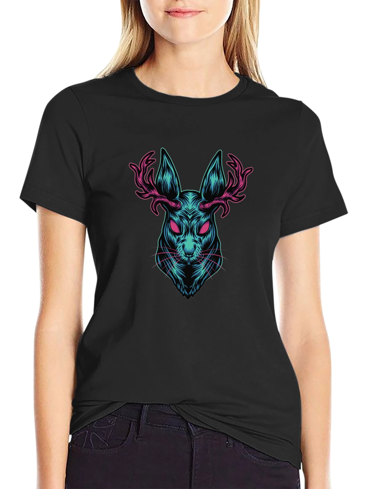 Rabbit with Antlers Graphic T-Shirt
