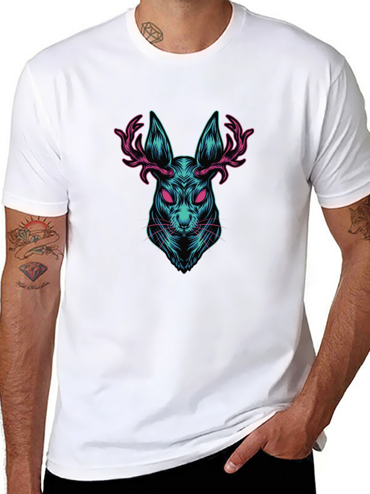 Rabbit with Antlers Graphic T-Shirt