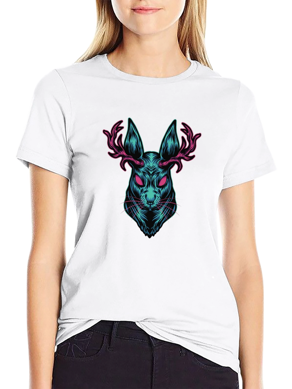 Rabbit with Antlers Graphic T-Shirt