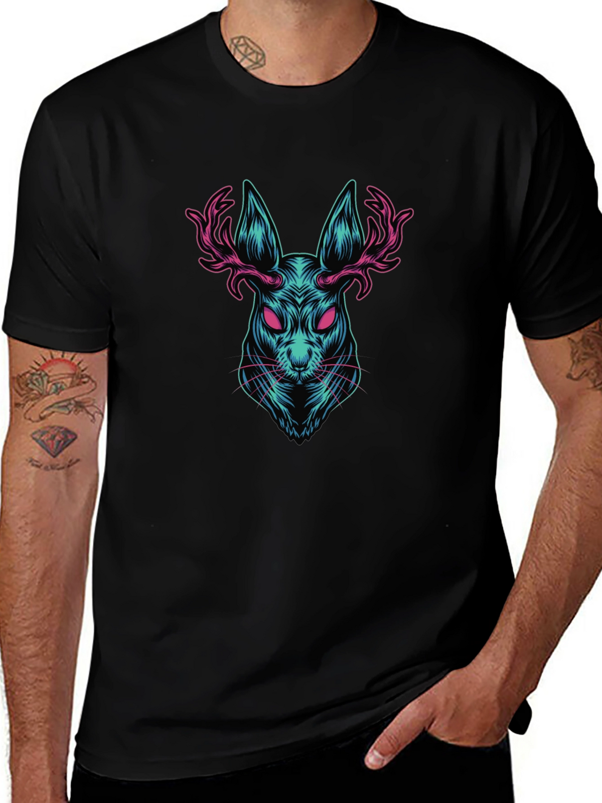 Rabbit with Antlers Graphic T-Shirt