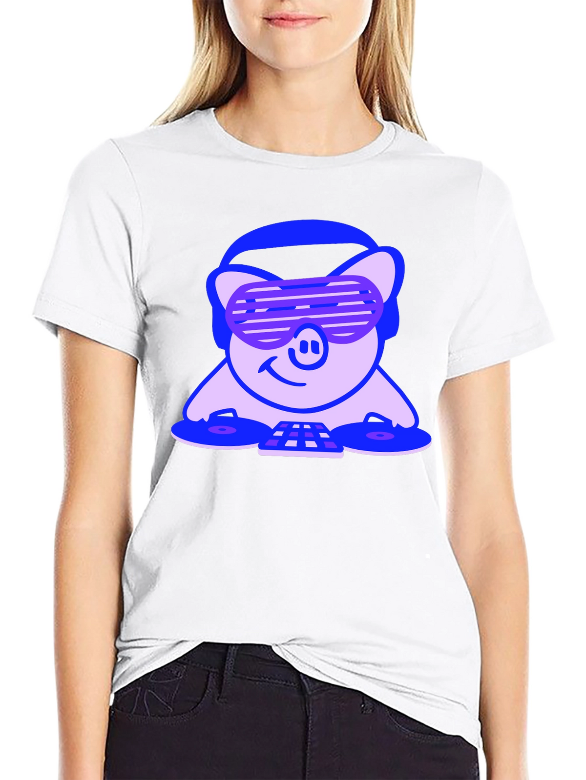 DJ Pig Graphic Tee - Black Cotton T-Shirt