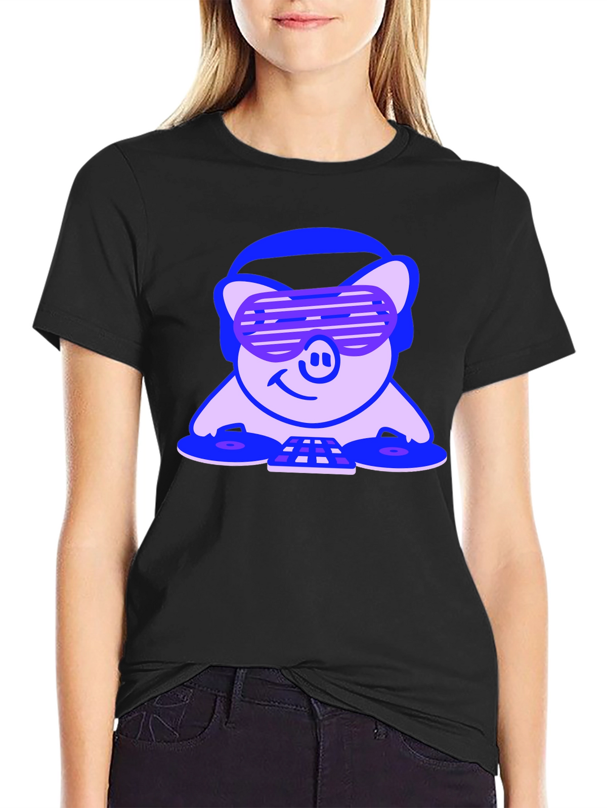 DJ Pig Graphic Tee - Black Cotton T-Shirt