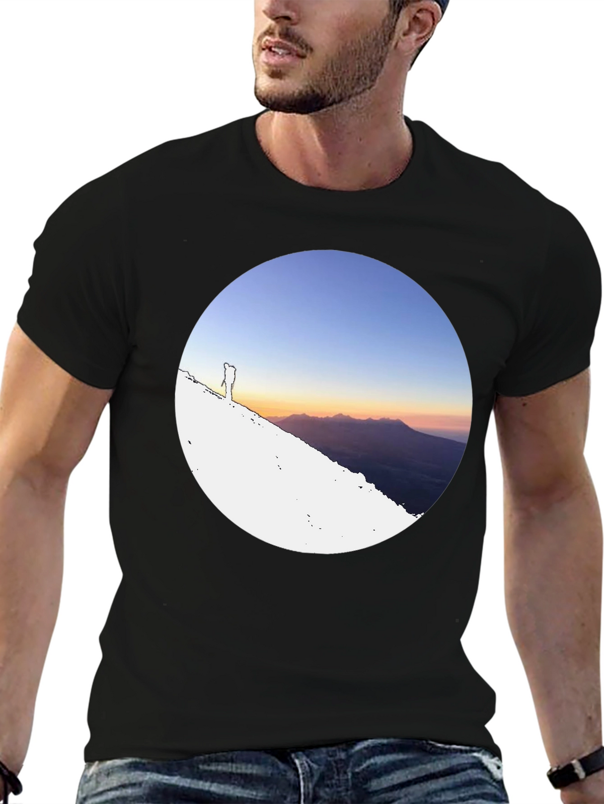 Mountain Sunset Graphic Tee - Black Crew Neck T-Shirt