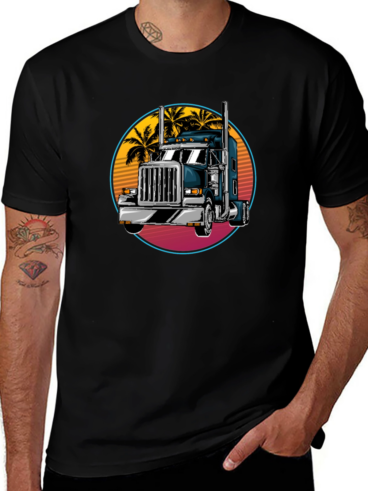 Trucker T-Shirt: Retro Palm Tree Design