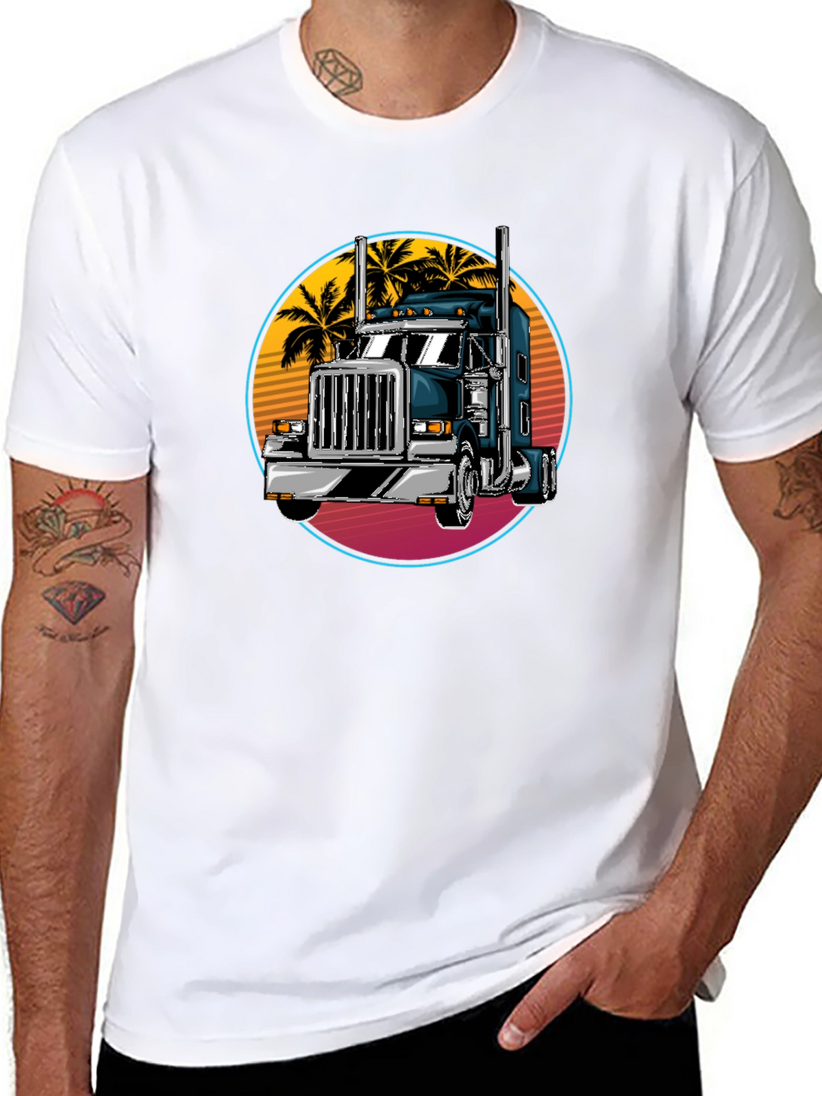 Trucker T-Shirt: Retro Palm Tree Design