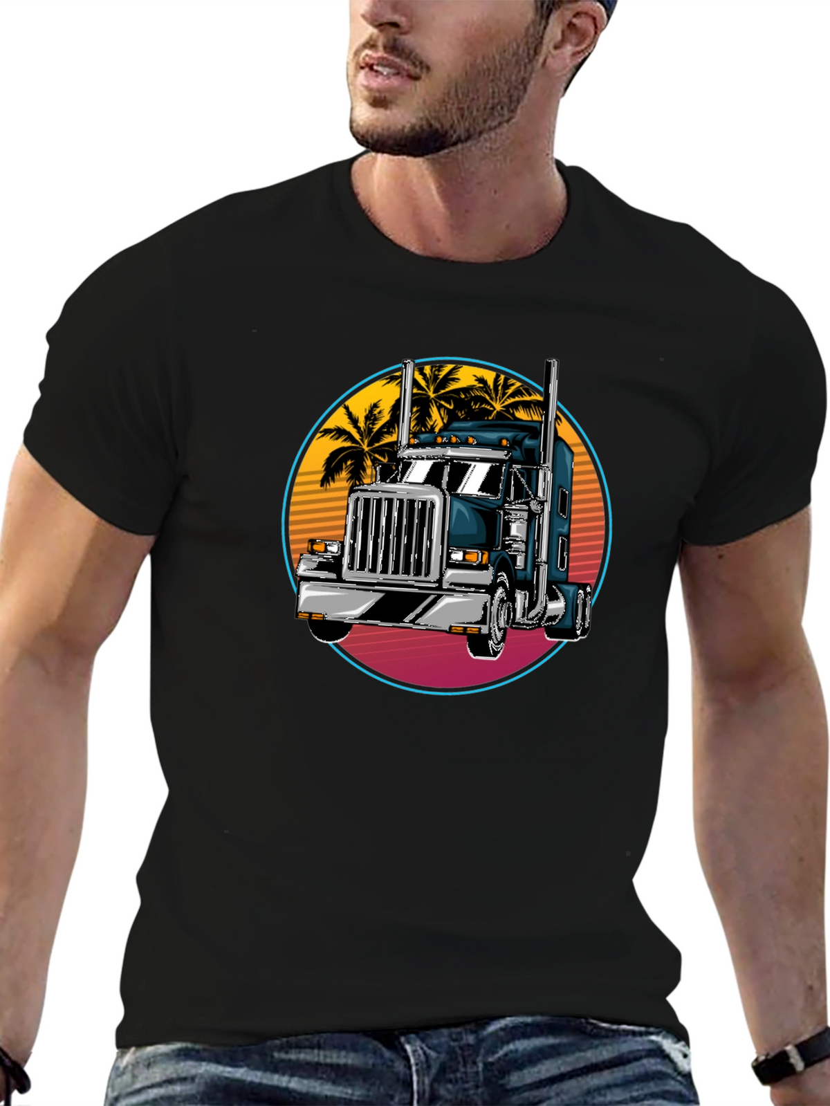 Trucker T-Shirt: Retro Palm Tree Design