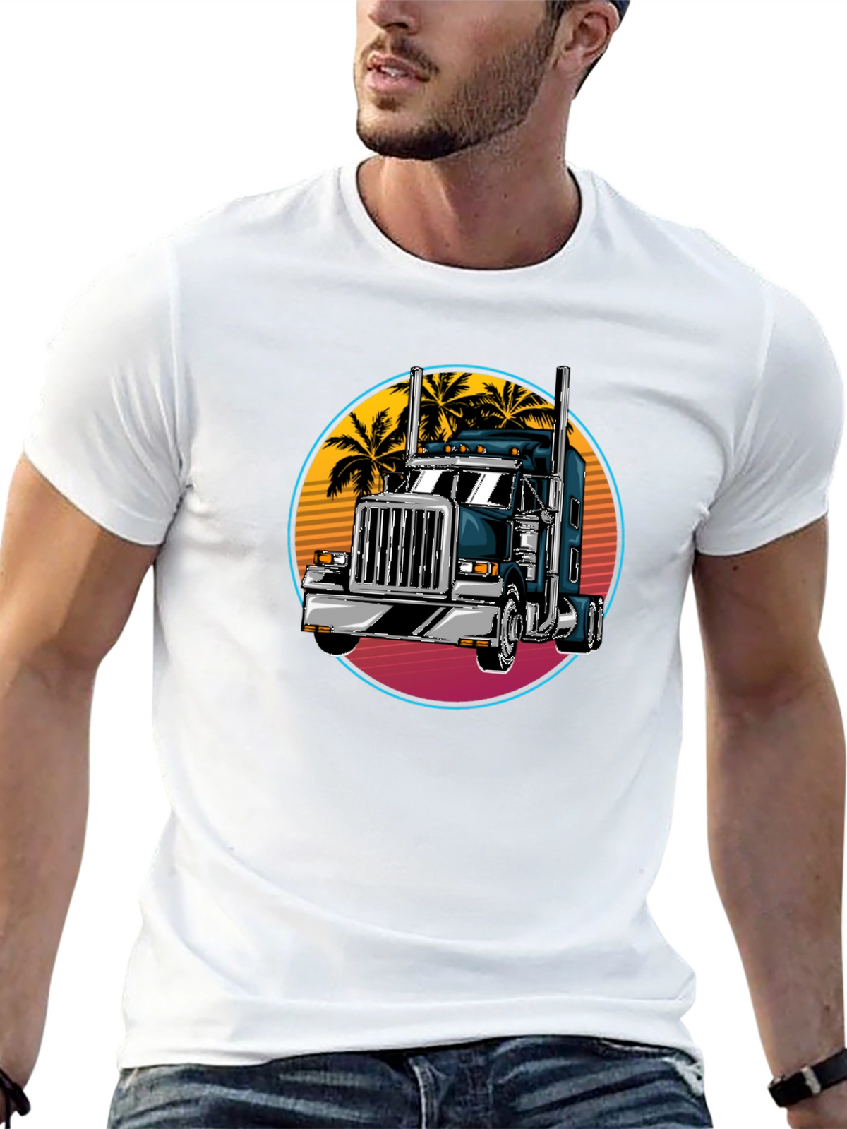 Trucker T-Shirt: Retro Palm Tree Design